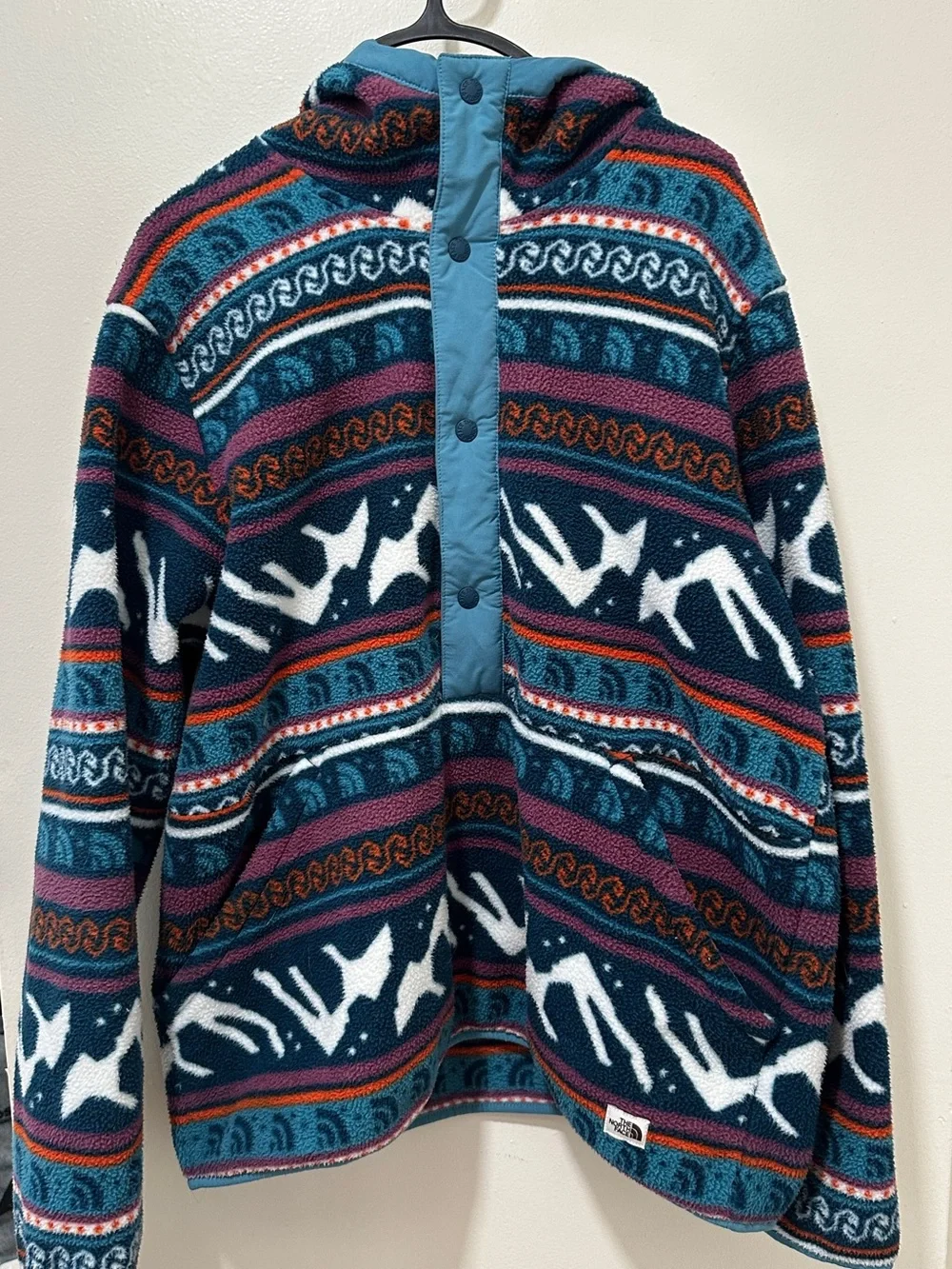The North Face Multicolor Patterned Fleece Jacket with Light Blue Trim